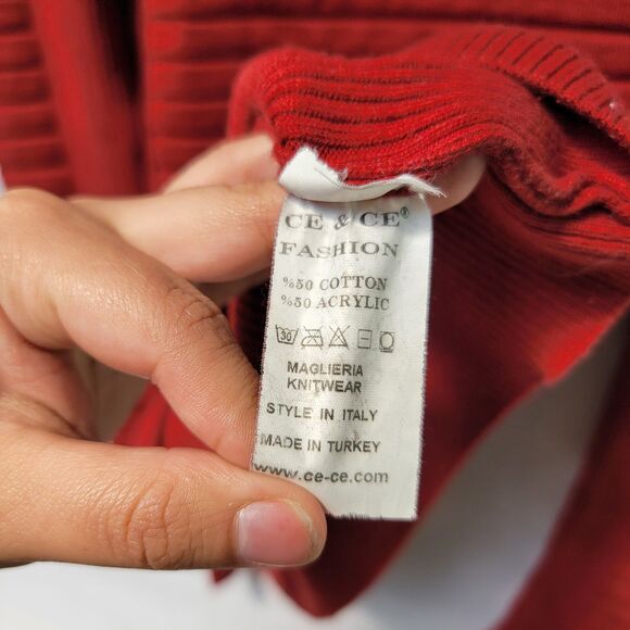 CE & CE Fashion Red Cotton Blend Sweater Ribbed Crew Neck Pull Over Size M - Picture 6 of 10